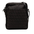 Fendi Zucchino Crossbody Shoulder Bag Black Canvas Leather