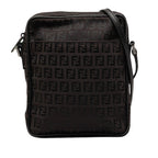 Fendi Zucchino Crossbody Shoulder Bag Black Canvas Leather