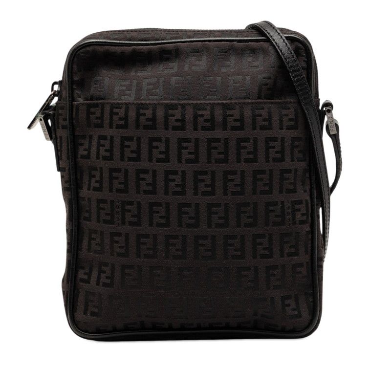 Fendi Zucchino Crossbody Shoulder Bag Black Canvas Leather