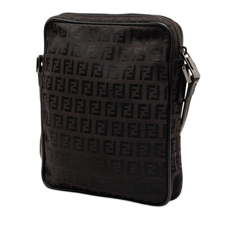 Fendi Zucchino Crossbody Shoulder Bag Black Canvas Leather — view 2