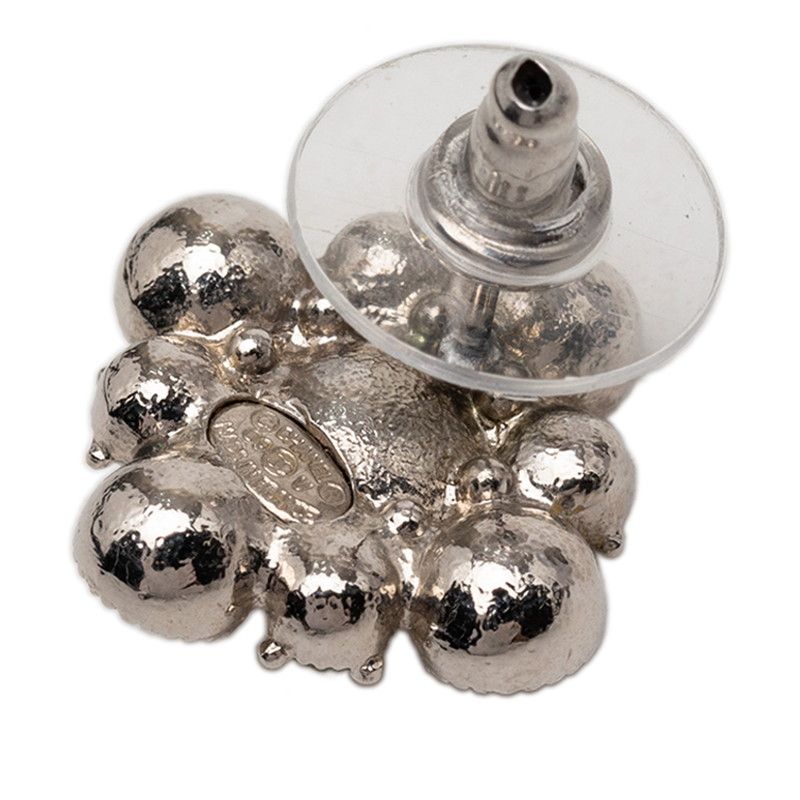 Chanel CC Logo Earrings Silver Rhinestone Plated — view 3