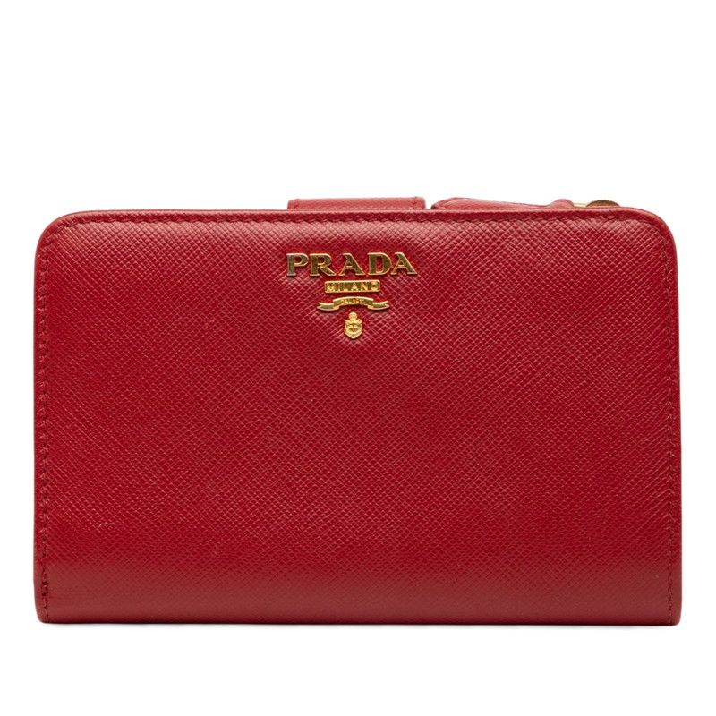 Prada Logo Bifold Wallet Red Saffiano Leather