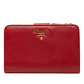Prada Logo Bifold Wallet Red Saffiano Leather