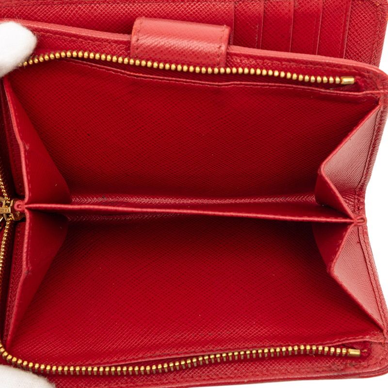 Prada Logo Bifold Wallet Red Saffiano Leather — view 5