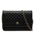 Chanel CC Logo Micro Quilted Chain Wallet Shoulder Bag Black Lambskin