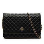Chanel CC Logo Micro Quilted Chain Wallet Shoulder Bag Black Lambskin