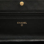 Chanel CC Logo Micro Quilted Chain Wallet Shoulder Bag Black Lambskin — view 5