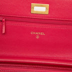 Chanel 2.55 CC Logo Quilted Chain Wallet Shoulder Bag Red Caviar Leather — view 5