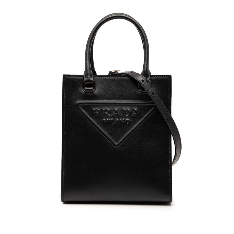 Prada Triangle Logo Mini 2-Way Shoulder Bag Black Leather