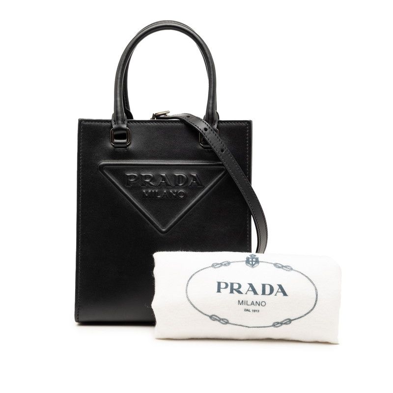 Prada Triangle Logo Mini 2-Way Shoulder Bag Black Leather — view 6