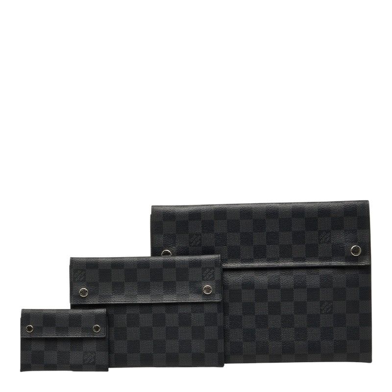 Louis Vuitton Damier Graphite Alpha Triple Pouch Set of 3 Clutch Black Leather