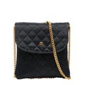 Chanel CC Logo Mini Quilted Chain Shoulder Bag Pouch Black Satin Leather