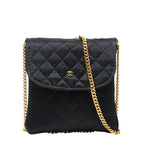 Chanel CC Logo Mini Quilted Chain Shoulder Bag Pouch Black Satin Leather