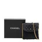 Chanel CC Logo Mini Quilted Chain Shoulder Bag Pouch Black Satin Leather — view 9