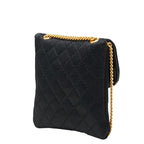 Chanel CC Logo Mini Quilted Chain Shoulder Bag Pouch Black Satin Leather — view 2