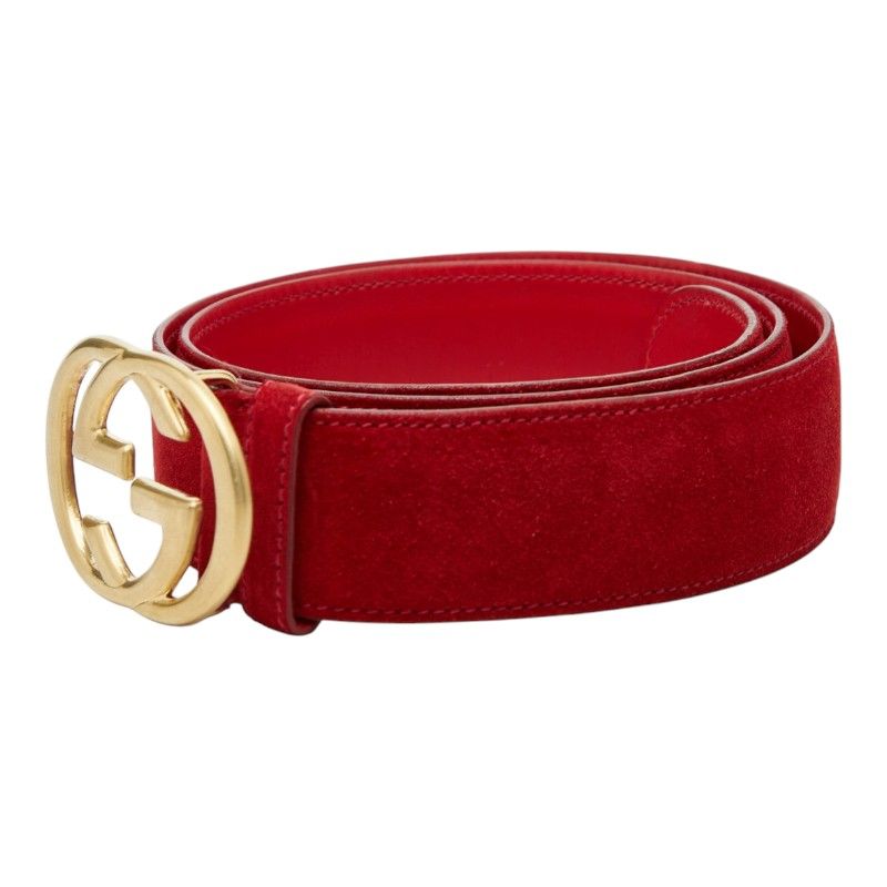 Gucci Interlocking 01 13 Red Suede Leather 1- Belt — view 2