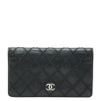 Chanel CC Logo Wild Stitch Wallet Black Leather