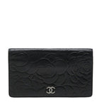 Chanel CC Logo Camellia Wallet Black Lambskin
