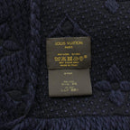 Louis Vuitton Echarpe Logo Mania Blue Nuit Scarf Monogram Fringe Silk Blend — view 4