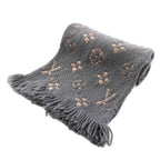 Louis Vuitton Echarpe Logo Mania Shine Scarf Fringe Monogram Silk Blend Gray — view 2