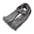 Louis Vuitton Echarpe Logo Mania Shine Scarf Fringe Monogram Silk Blend Gray