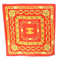 Chanel Scarf Chain Motif CC Logo Silk Red