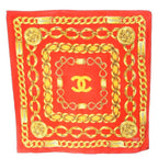 Chanel Scarf Chain Motif CC Logo Silk Red