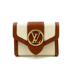 Louis Vuitton Portefeuille LV Pont Neuf Compact Leather Canvas Brown Beige