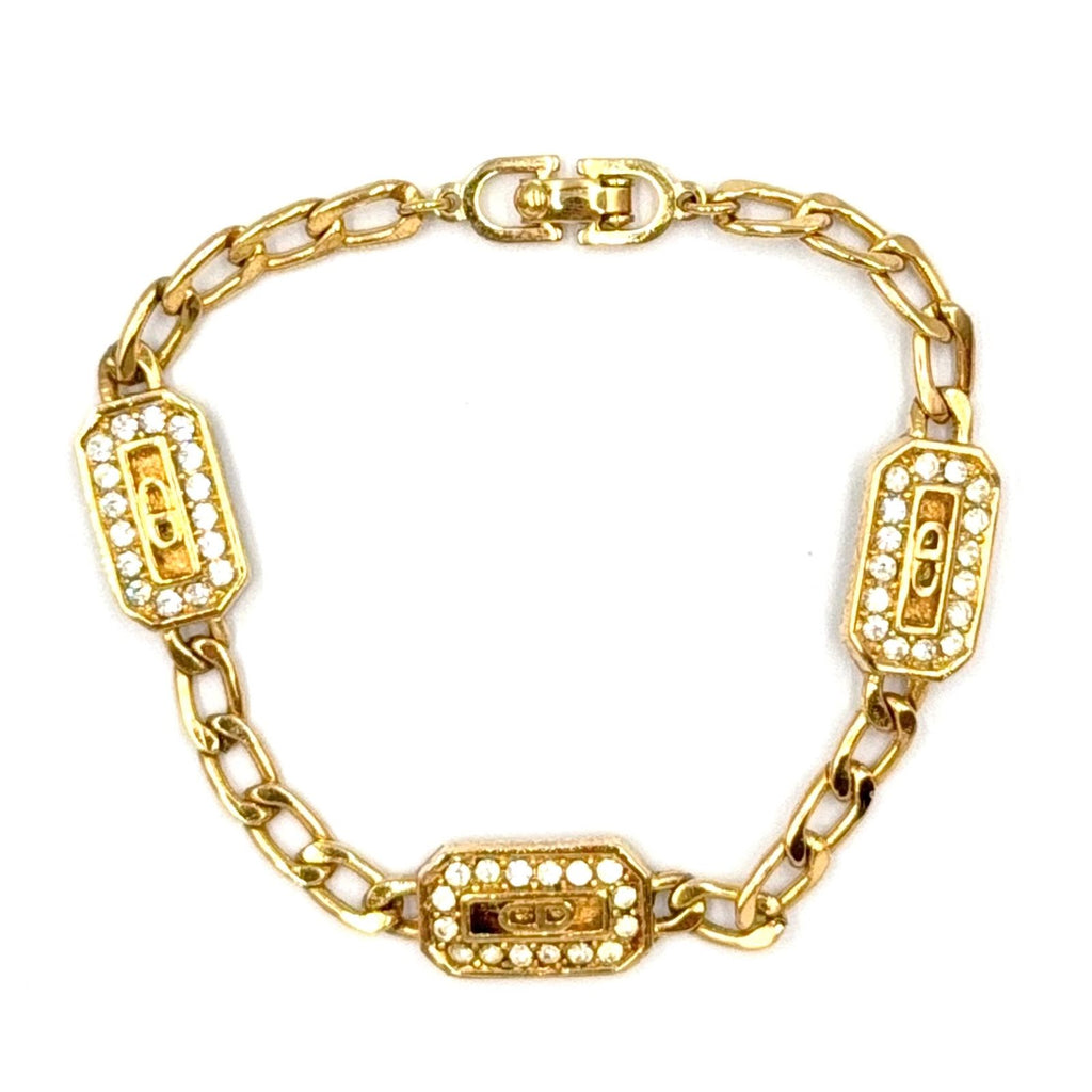 Dior CD Logo Color Stone Clear Gold Bracelet — view 3