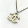 Chanel CC Logo Metal Enamel Off White Silver Necklace