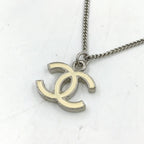 Chanel CC Logo Metal Enamel Off White Silver Necklace — view 2
