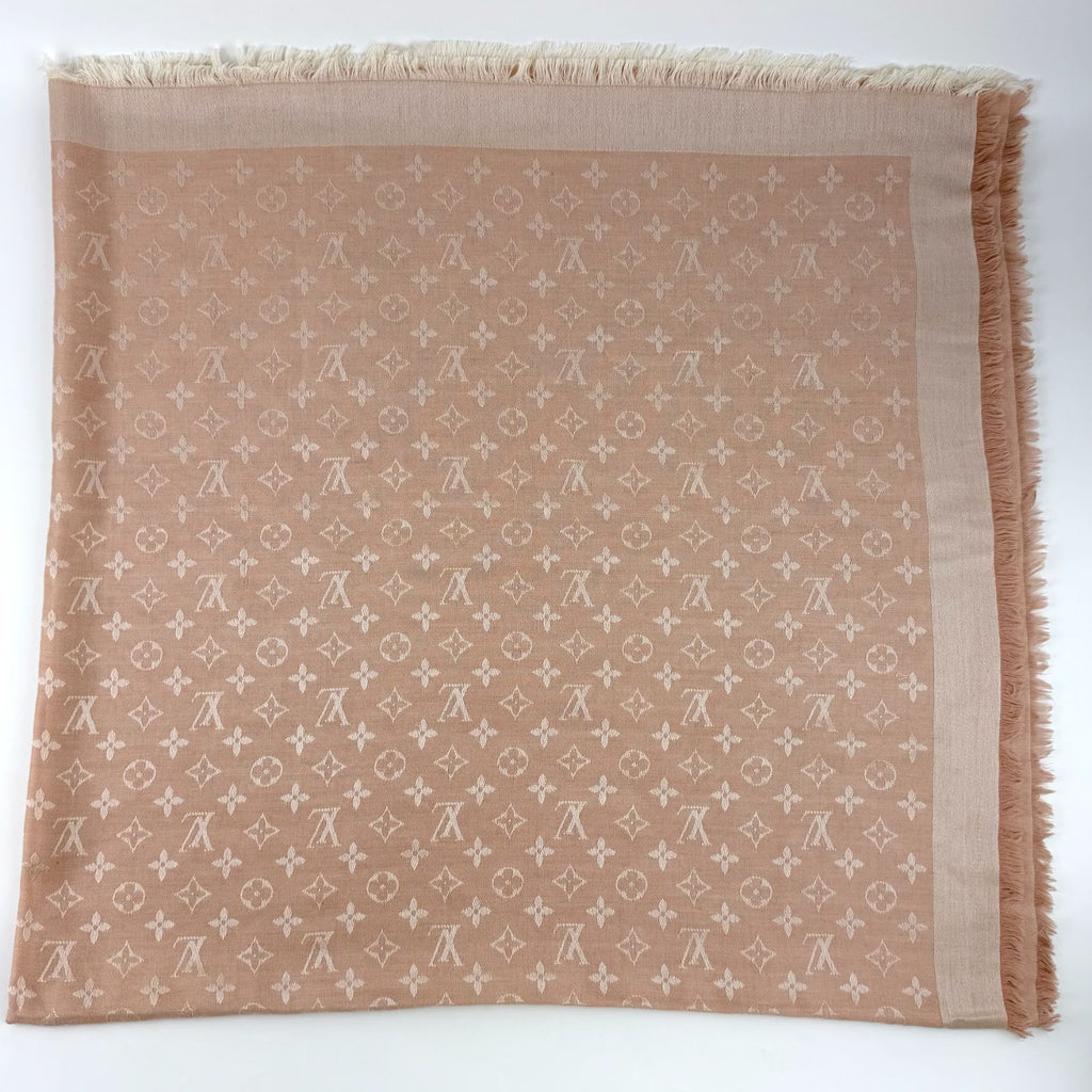 Louis Vuitton Shawl Monogram Pink Silk Wool Vintage Scarf — view 3