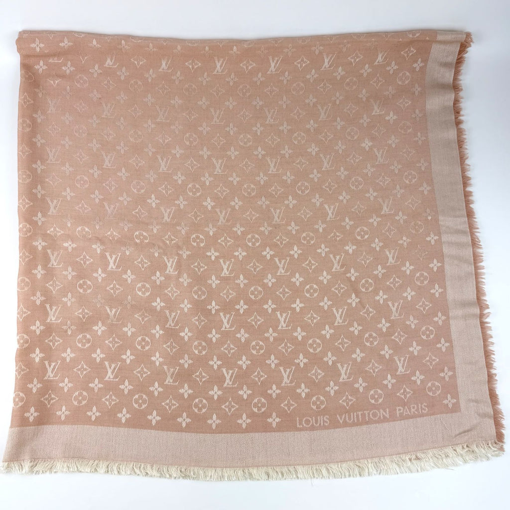 Louis Vuitton Shawl Monogram Pink Silk Wool Vintage Scarf — view 5