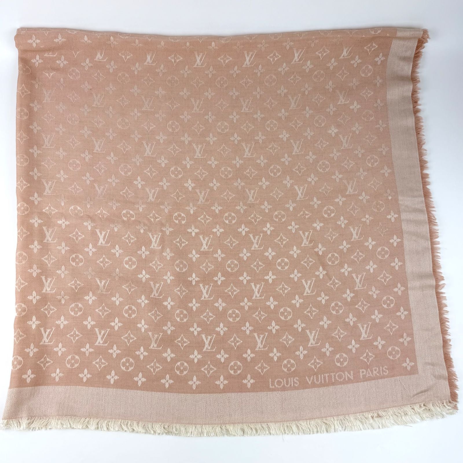 Louis Vuitton Shawl Monogram Pink Silk Wool Vintage Scarf — view 5