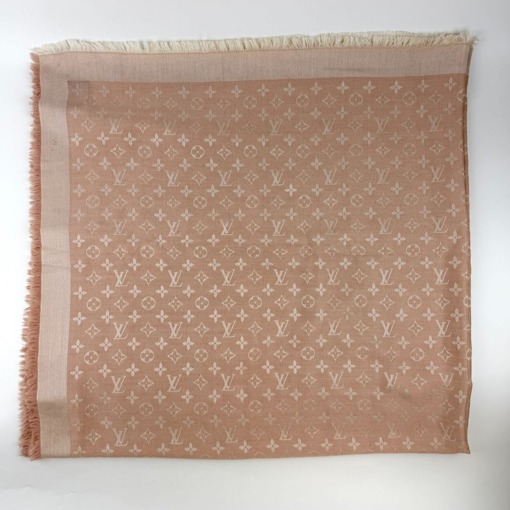 Louis Vuitton Shawl Monogram Pink Silk Wool Vintage Scarf — view 2