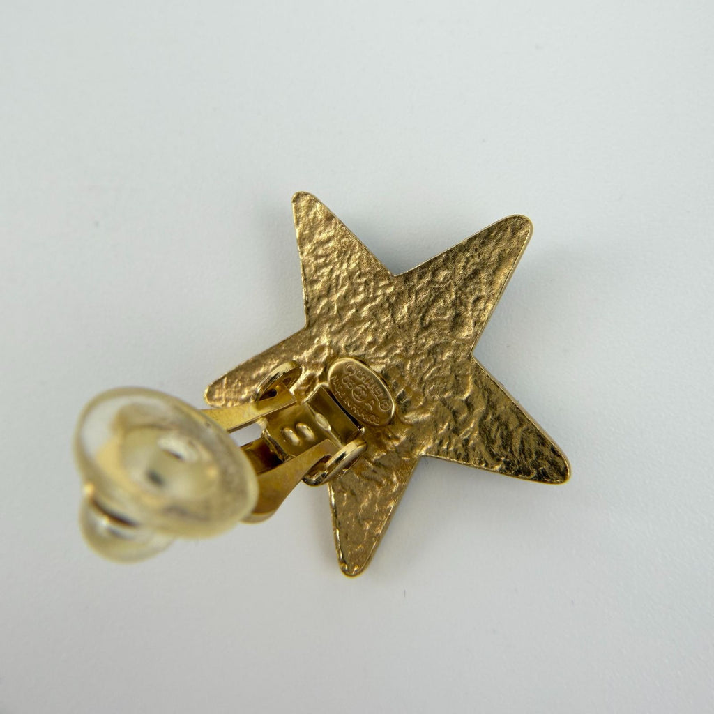 Chanel CC Logo Star Motif Earrings Black Gold Vintage — view 8