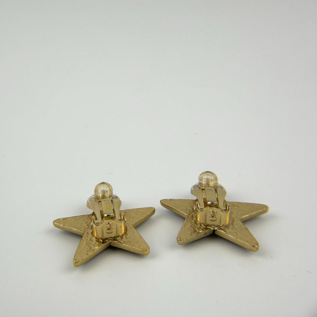 Chanel CC Logo Star Motif Earrings Black Gold Vintage — view 6
