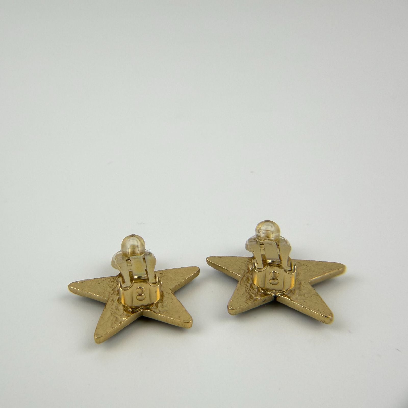 Chanel CC Logo Star Motif Earrings Black Gold Vintage — view 6