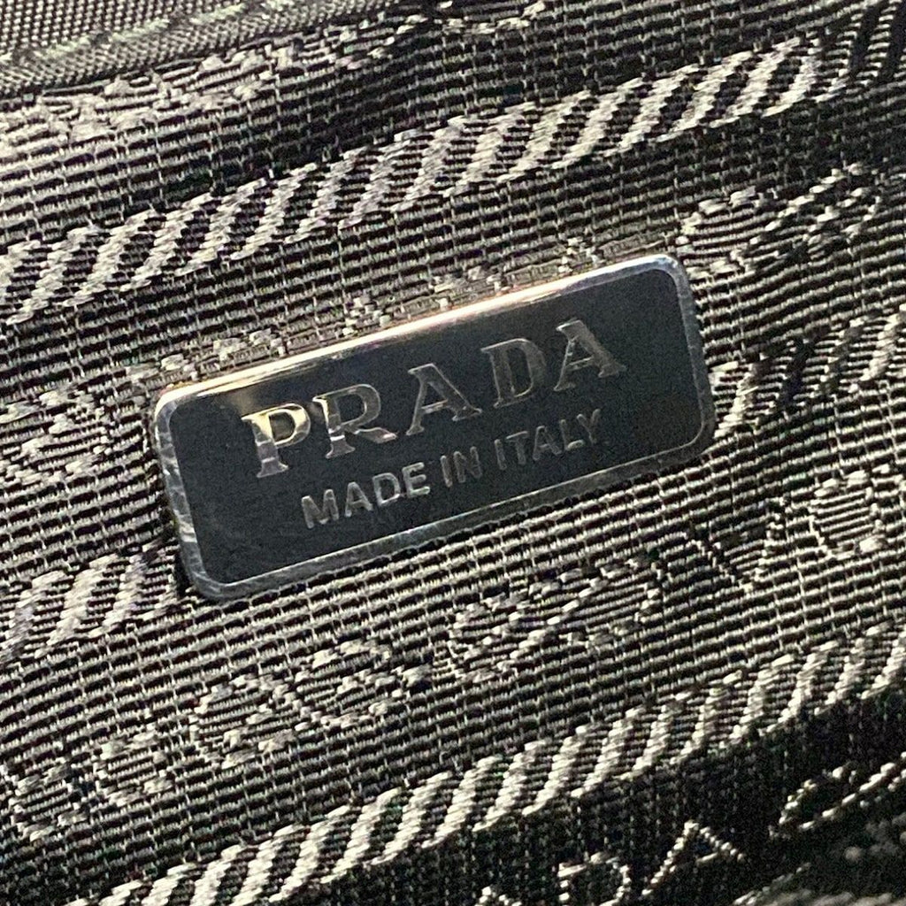 Prada Handbag Black Drawstring Rhinestone Beads Studs Re-Nylon Leather — view 9