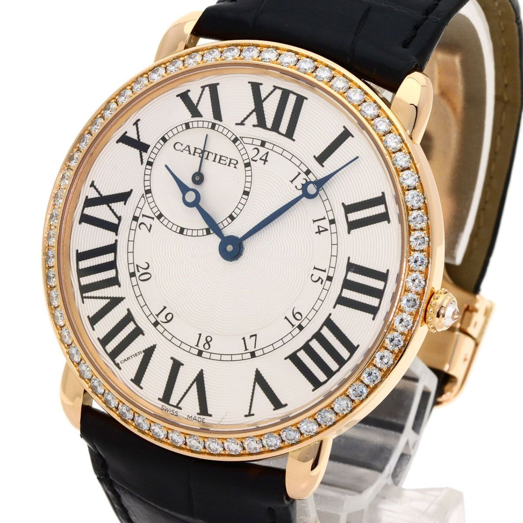 Cartier Ronde Louis Watch 18k Pink Gold Leather Diamond — view 3