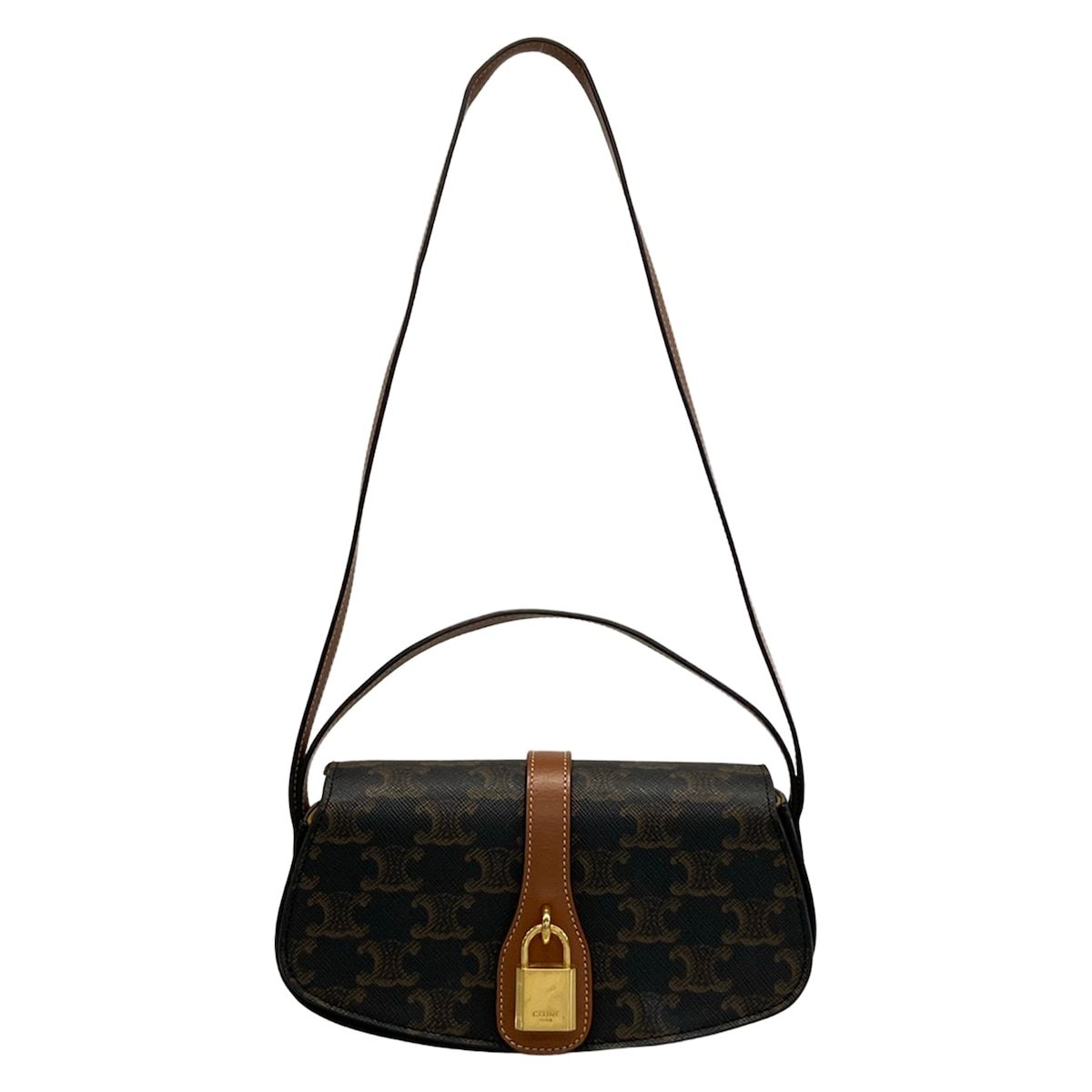 Celine Shoulder Bag Tab Black Brown Leather