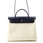 Hermes Herbag Zip PM White Blue Safir Silver Toilet Military Vache Hunter