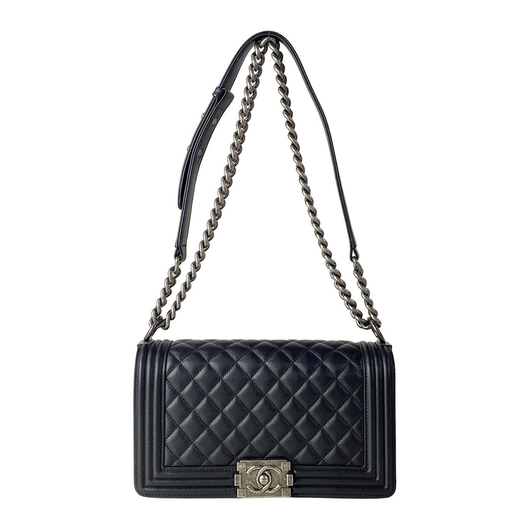 Chanel Shoulder Bag Quilted Black Vintage Silver Chain Leather