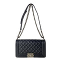 Chanel Shoulder Bag Quilted Black Vintage Silver Chain Leather