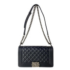 Chanel Shoulder Bag Quilted Black Vintage Silver Chain Leather