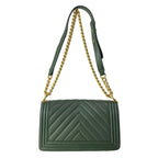 Chanel Shoulder Bag Quilted Dark Green Vintage Gold Chain Leather — view 3