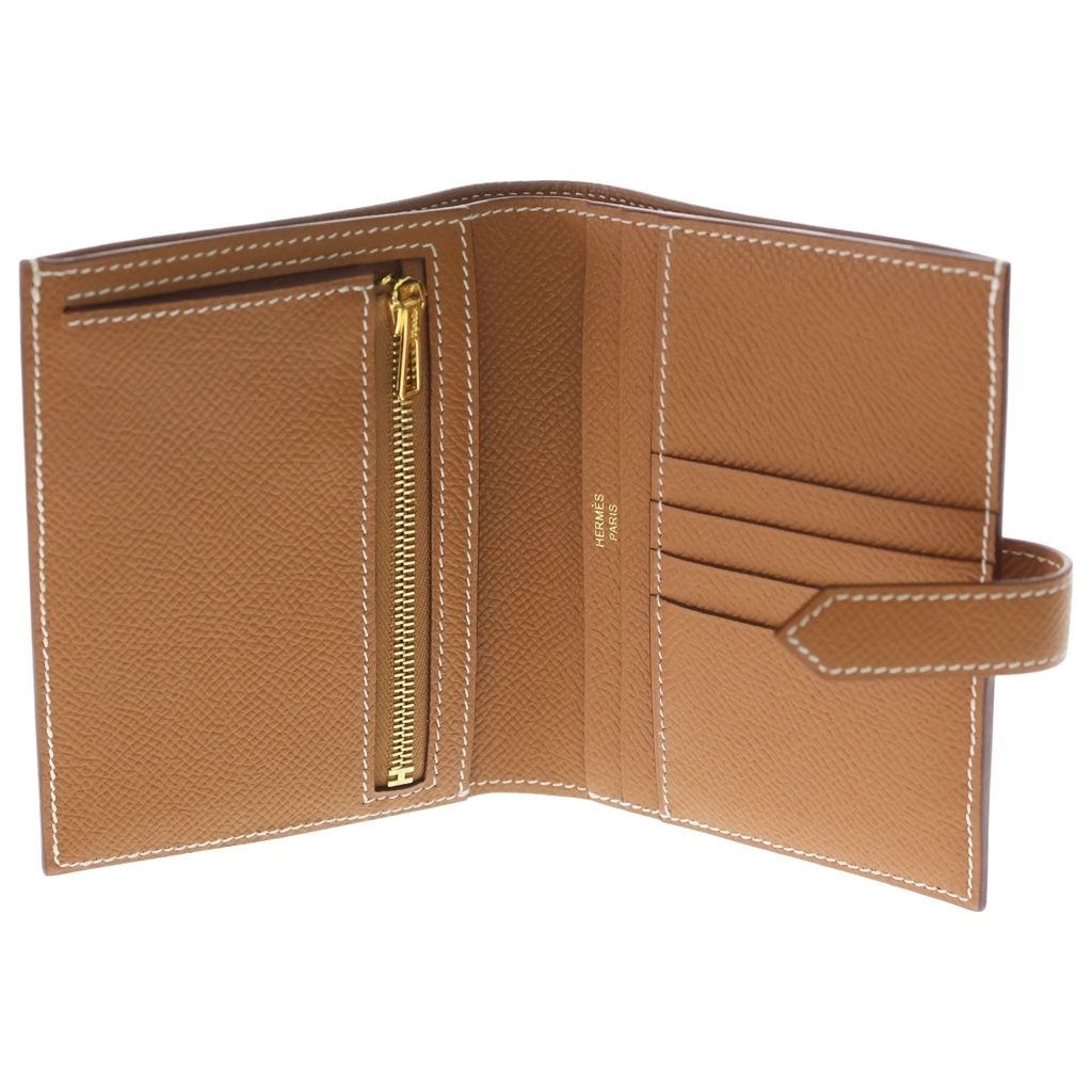 Hermes Bearn Compact Wallet Gold Brown Epsom Leather — view 4