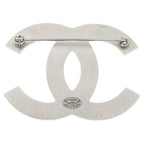 Chanel CC Logo Striped Brooch Pin Badge Silver Brown — view 2