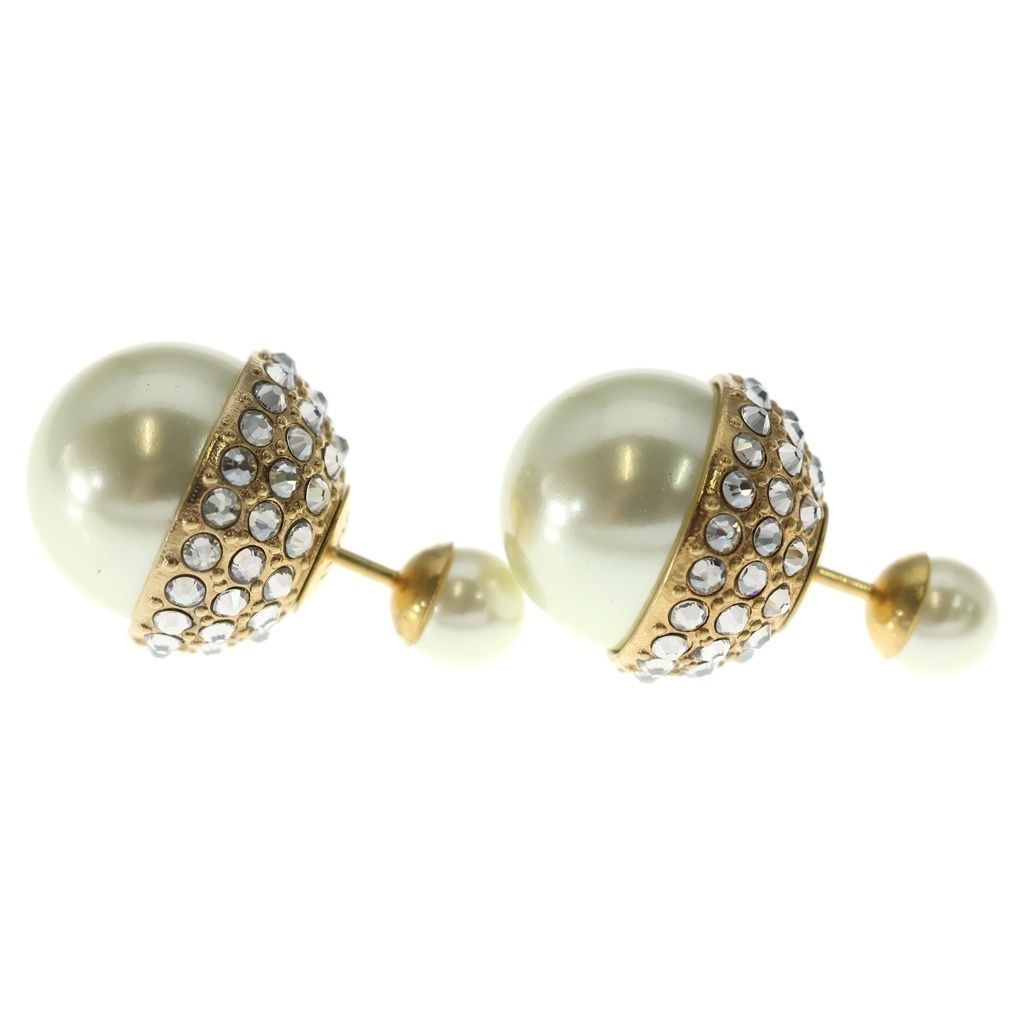 Dior Tribal Ball Rhinestone Faux Pearl Earrings Gold — view 4