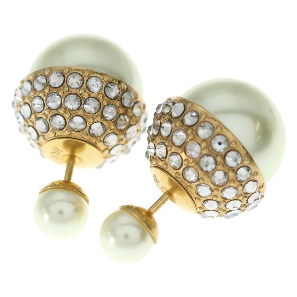 Dior Tribal Ball Rhinestone Faux Pearl Earrings Gold — view 2